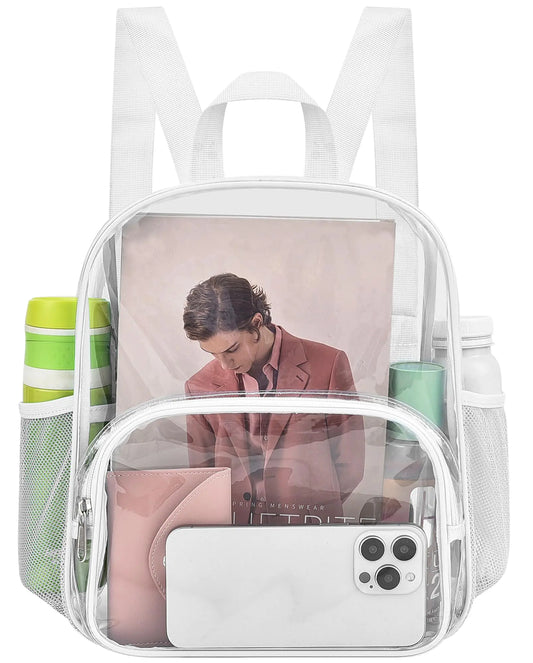 Clear Backpack for Stadium Events Clear Backpack 12x12x6 with Front Pocket for Concert Sport Events Work Travel (White) White One Pocket